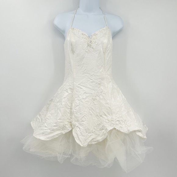 Roberta Vintage Bridal Shower Halter Cocktail Tulle Sequin Embellished Dress 7/8 - Picture 1 of 14